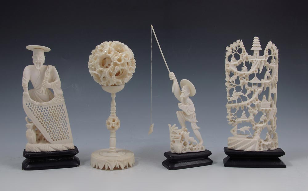 4 PIECE CHINESE CARVED IVORY: To