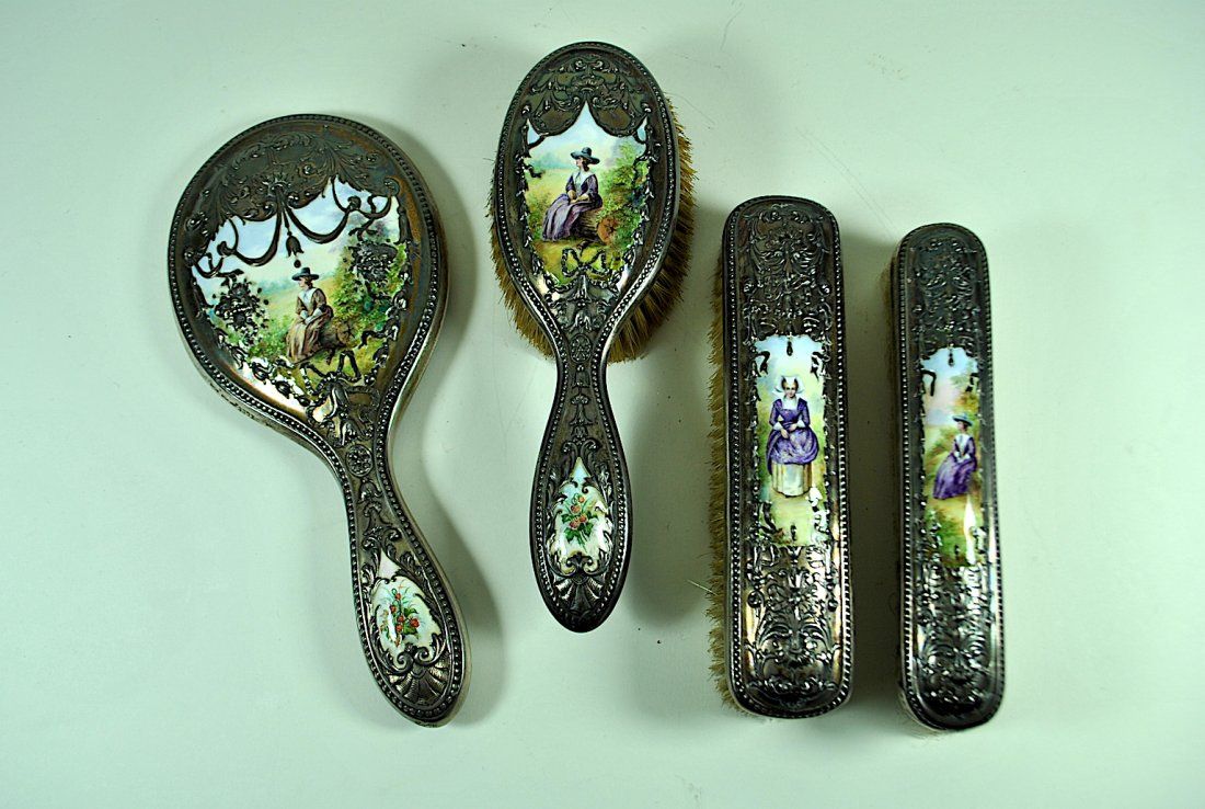 4 PIECE GORHAM STERLING & PAINTED