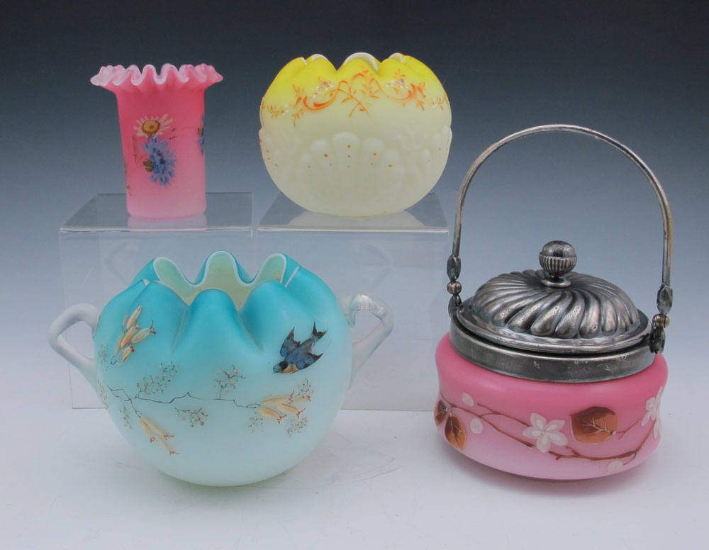 4 PIECE GROUP OF ENAMEL DECORATED