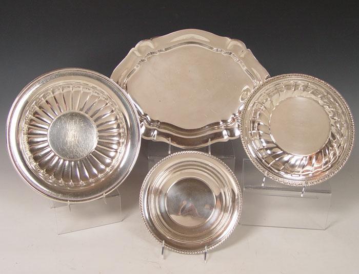 4 PIECE STERLING SILVER TRAYS AND