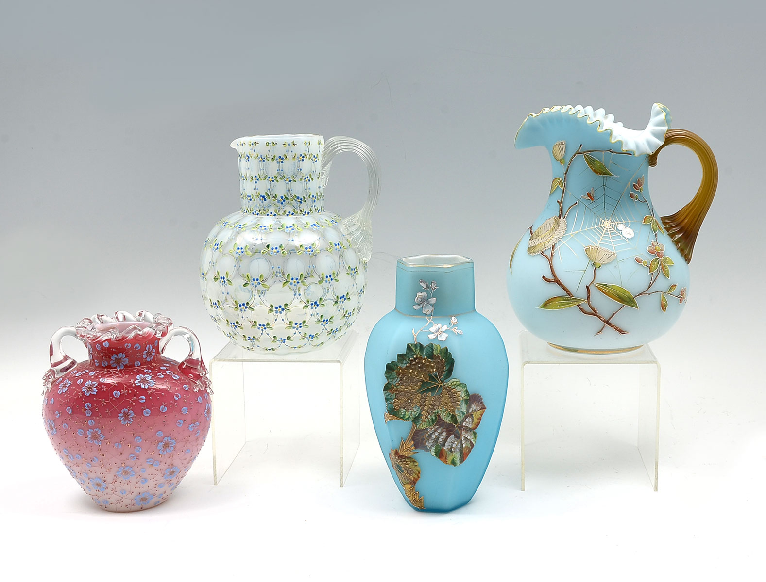 4 PIECE VICTORIAN ART GLASS PITCHER