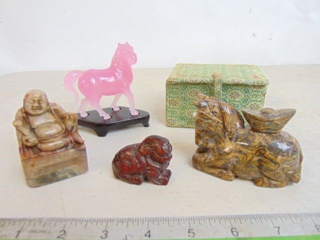 4 PIECES OF ASIAN CARVED HARDSTONE,