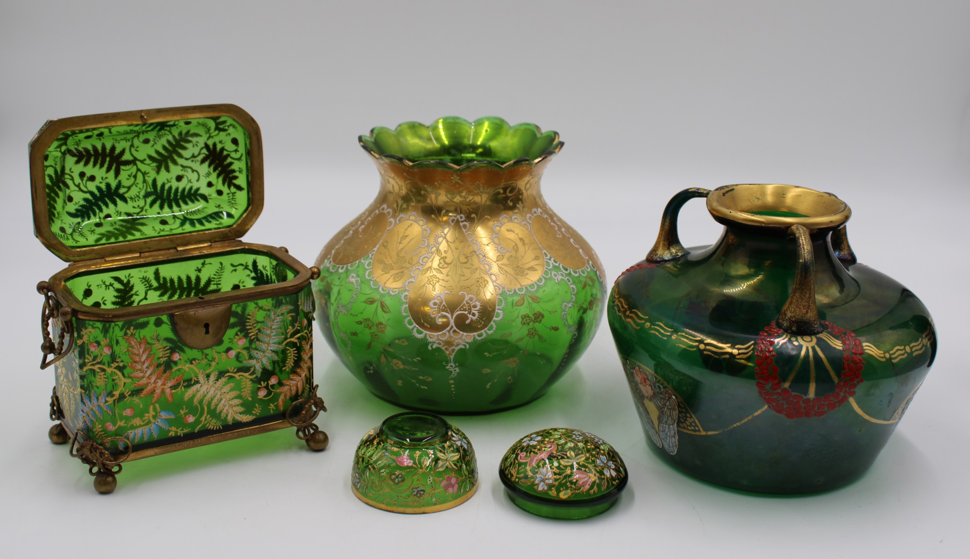 4 PIECES OF ENAMELED DECORATED