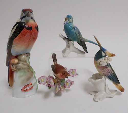 4 PORCELAIN BIRDS, LARGEST &