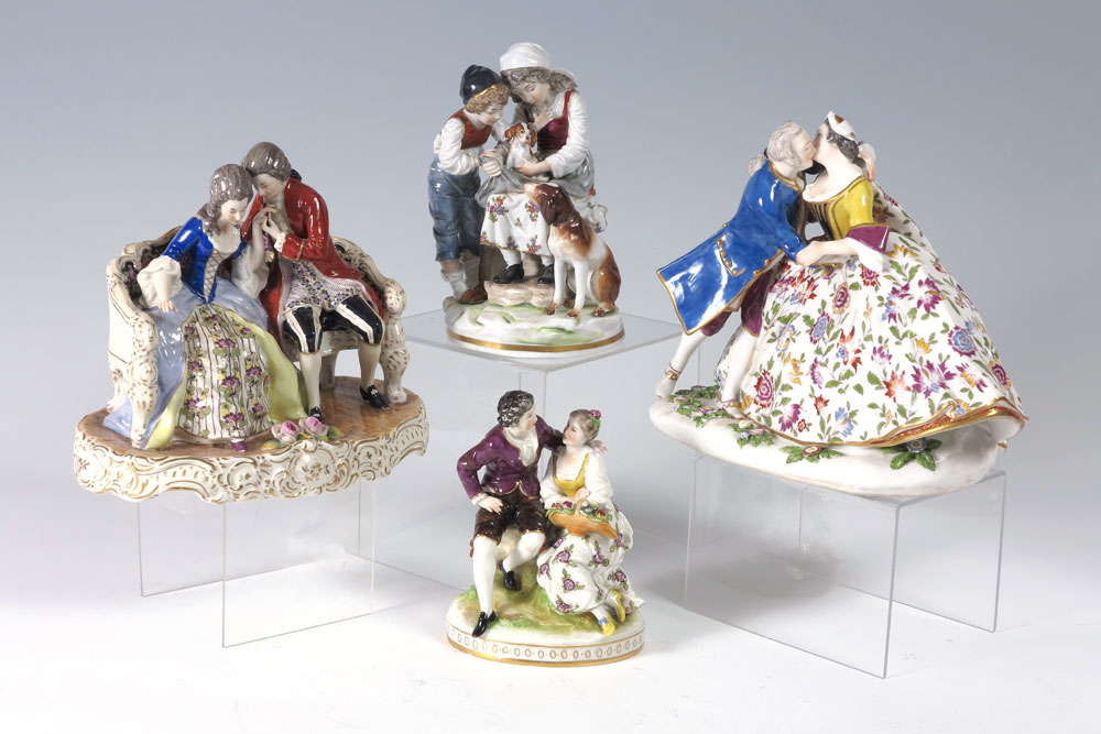4 PORCELAIN FIGURAL GROUPS: Capo di