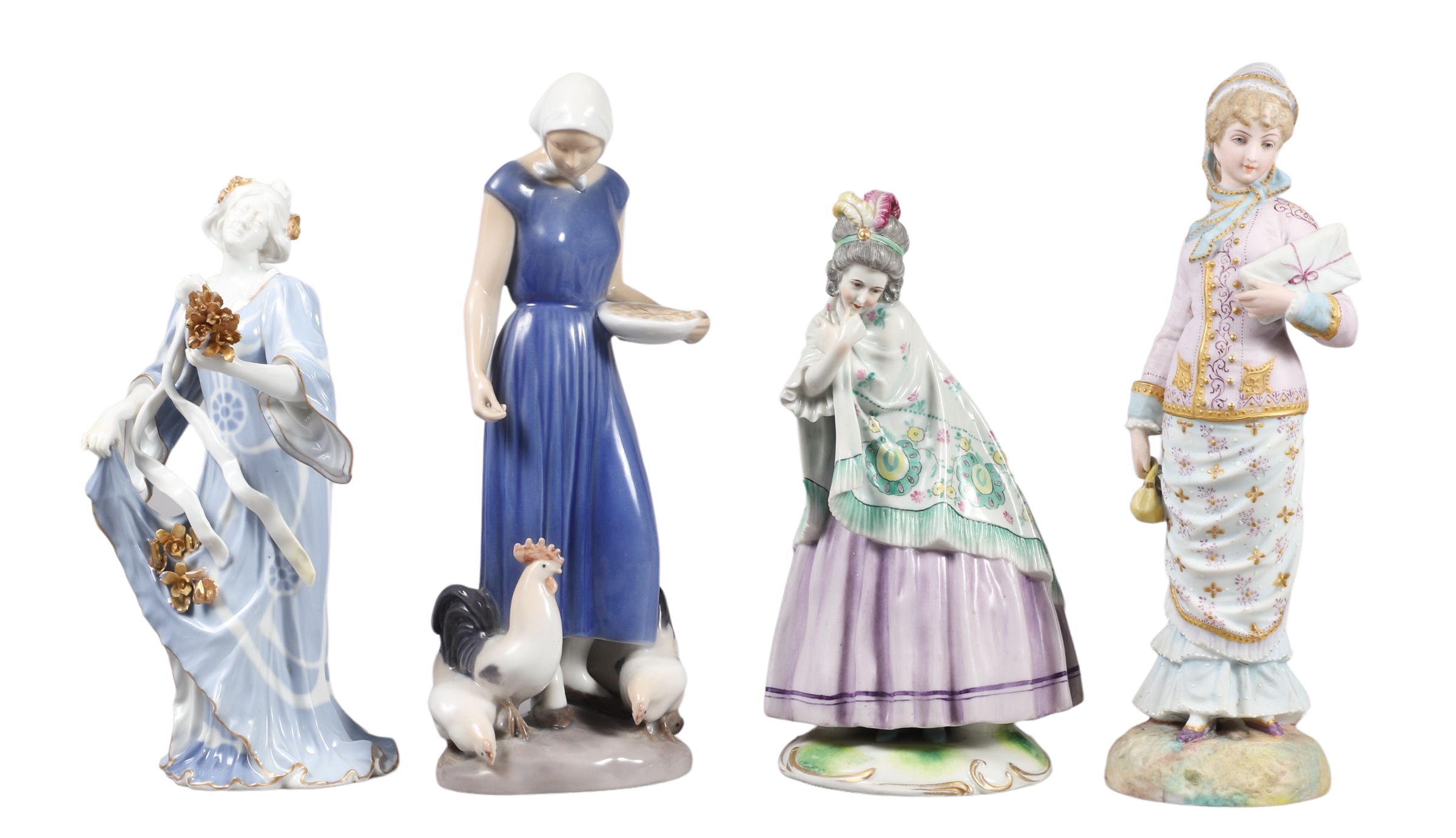 (4) Porcelain figurines, c/o
