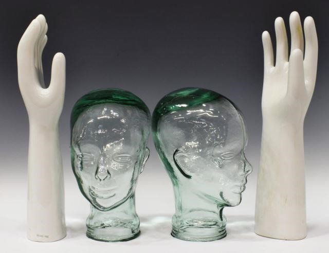 (4) PORCELAIN GLOVE MOLDS & GLASS