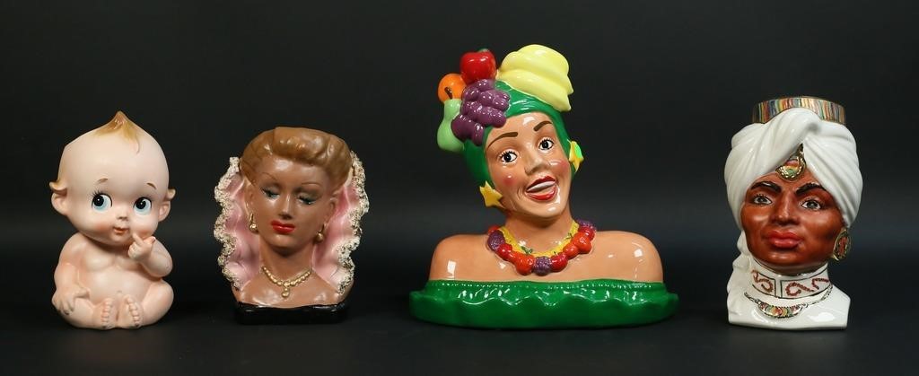 4 PORCELAIN HEAD VASES LEFTON