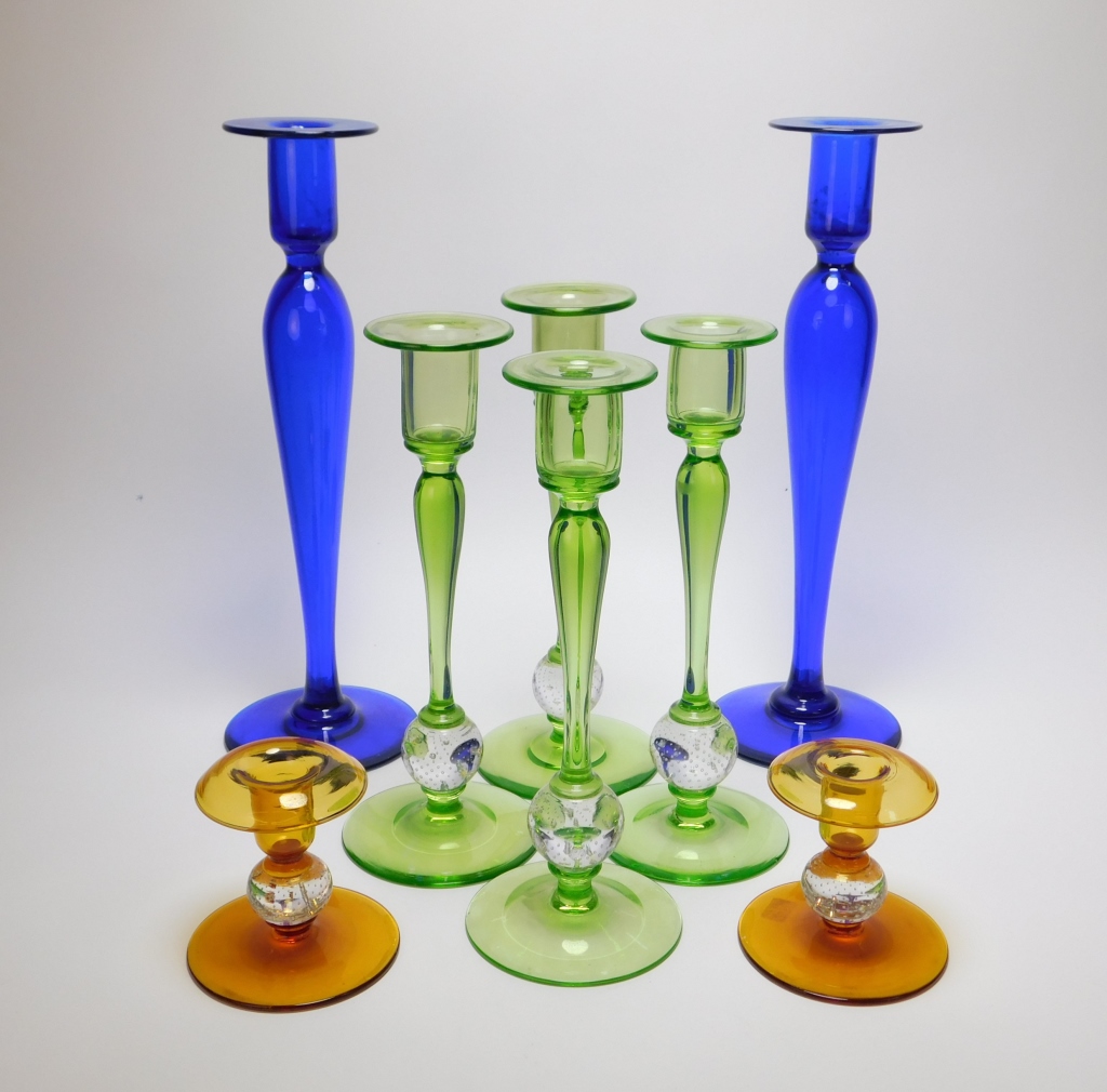 4 PR PAIRPOINT GLASS CANDLESTICKS
