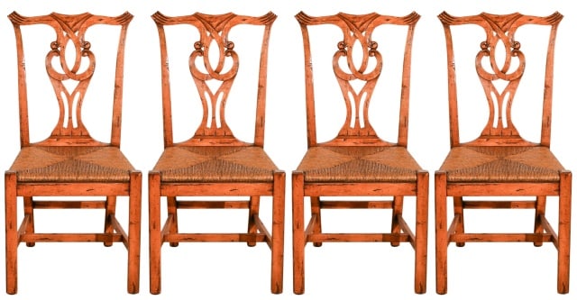 4 RECLAIMED CHERRY CARVED RUSH SEAT