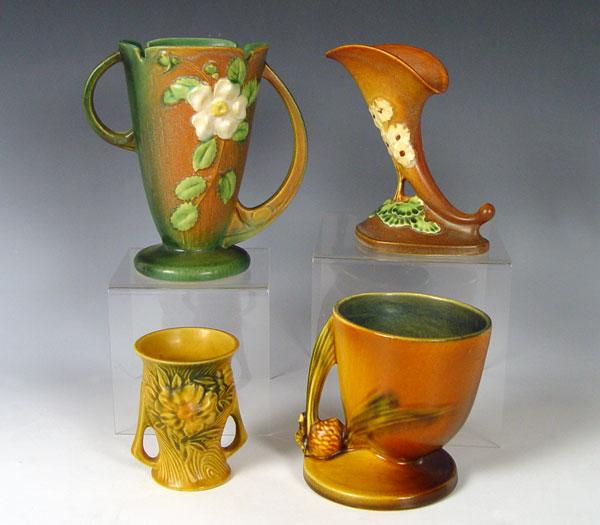 4 ROSEVILLE POTTERY VASES: 1) White
