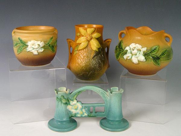 4 ROSEVILLE POTTERY VASES: 1) White