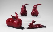 4 ROYAL DOULTON FLAMBE RABBITS