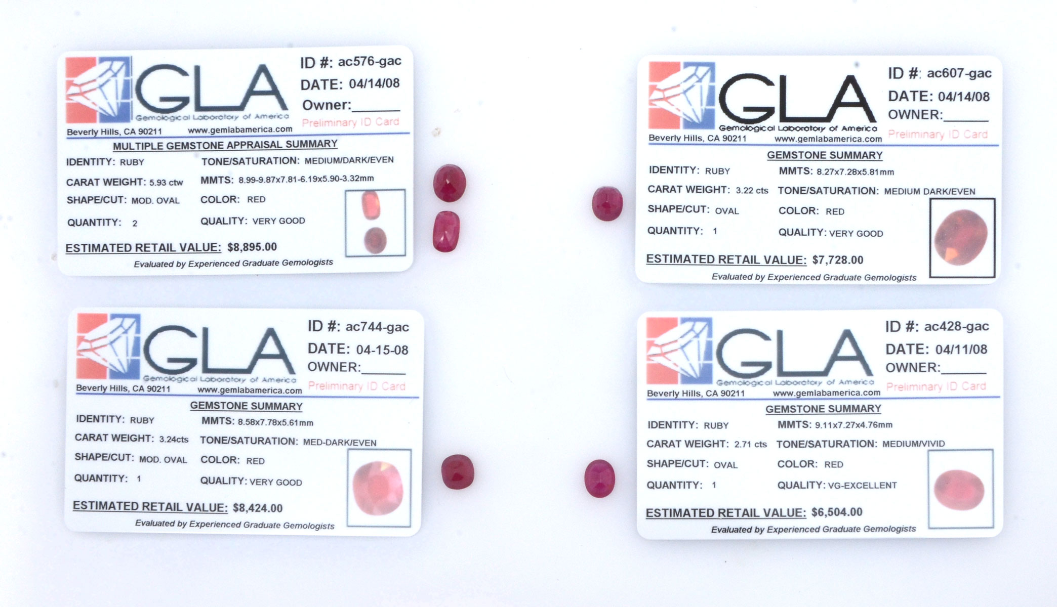 4 RUBIES WITH GLA DESCRIPTIONS