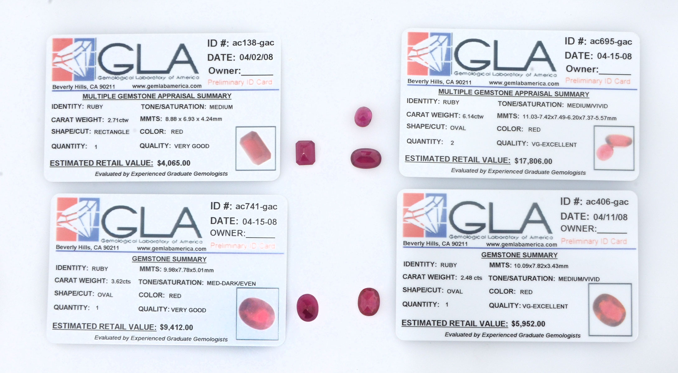 4 RUBIES WITH GLA DESCRIPTIONS