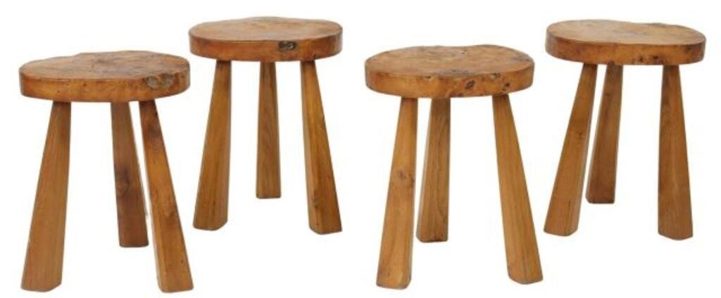 (4) RUSTIC FRENCH BURLWOOD TABOURET