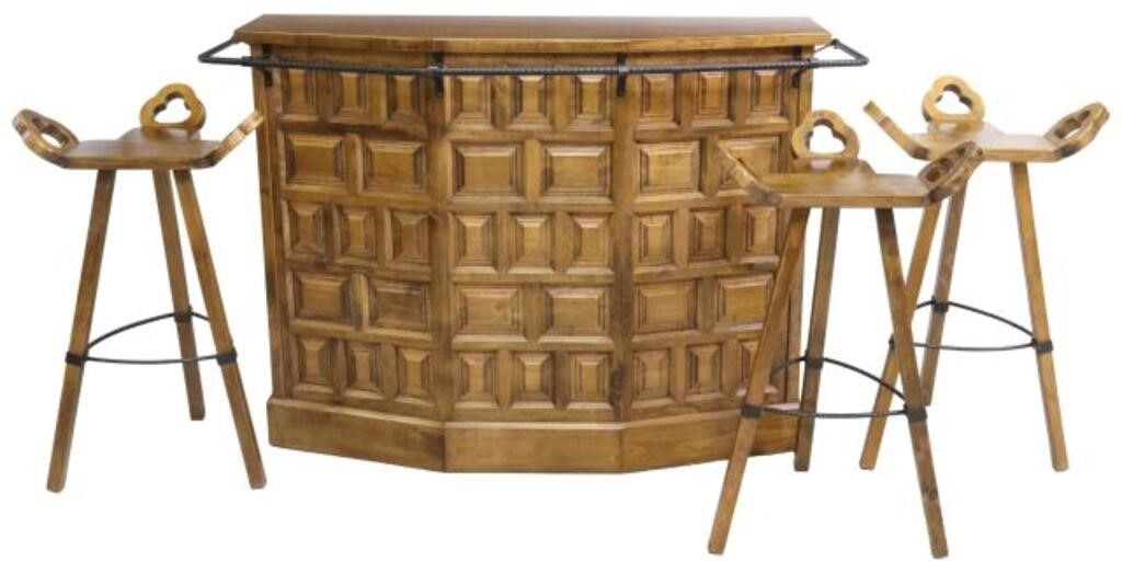 (4) RUSTIC PANELED WALNUT DRY BAR &