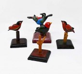 4 SIGNED TOM KING WOODEN BIRDS