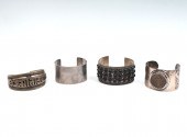 4 SILVER CUFF BRACELETS: 1) Ti
