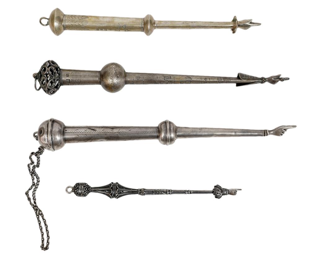 4 SILVER JUDAICA POINTERS