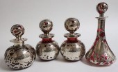 4 SILVER OVERLAY & RUBY GLASS