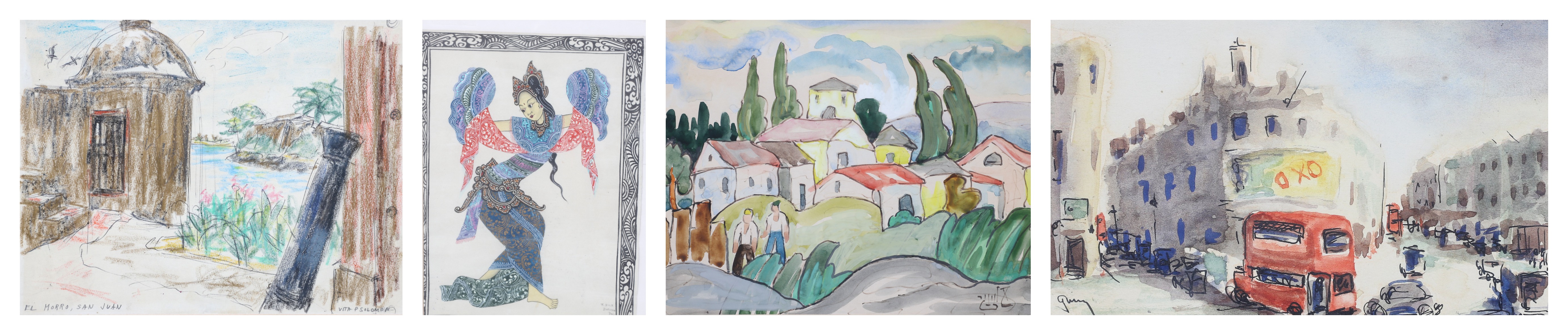 (4) Small paintings, "London Double