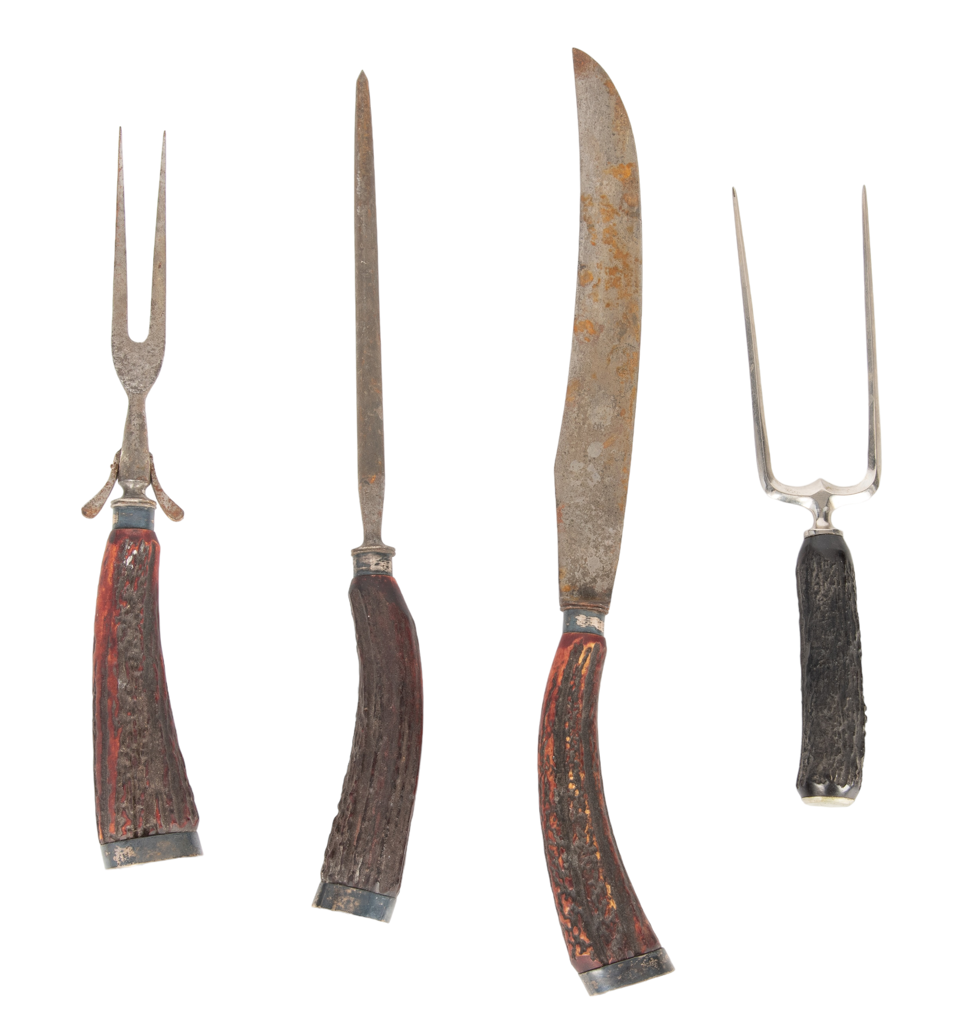 (4) Stag antler handled carving