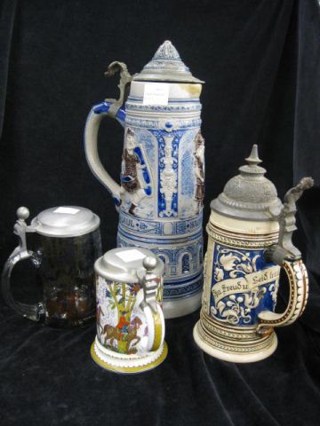 4 Steins;salt glaze pottery glass &