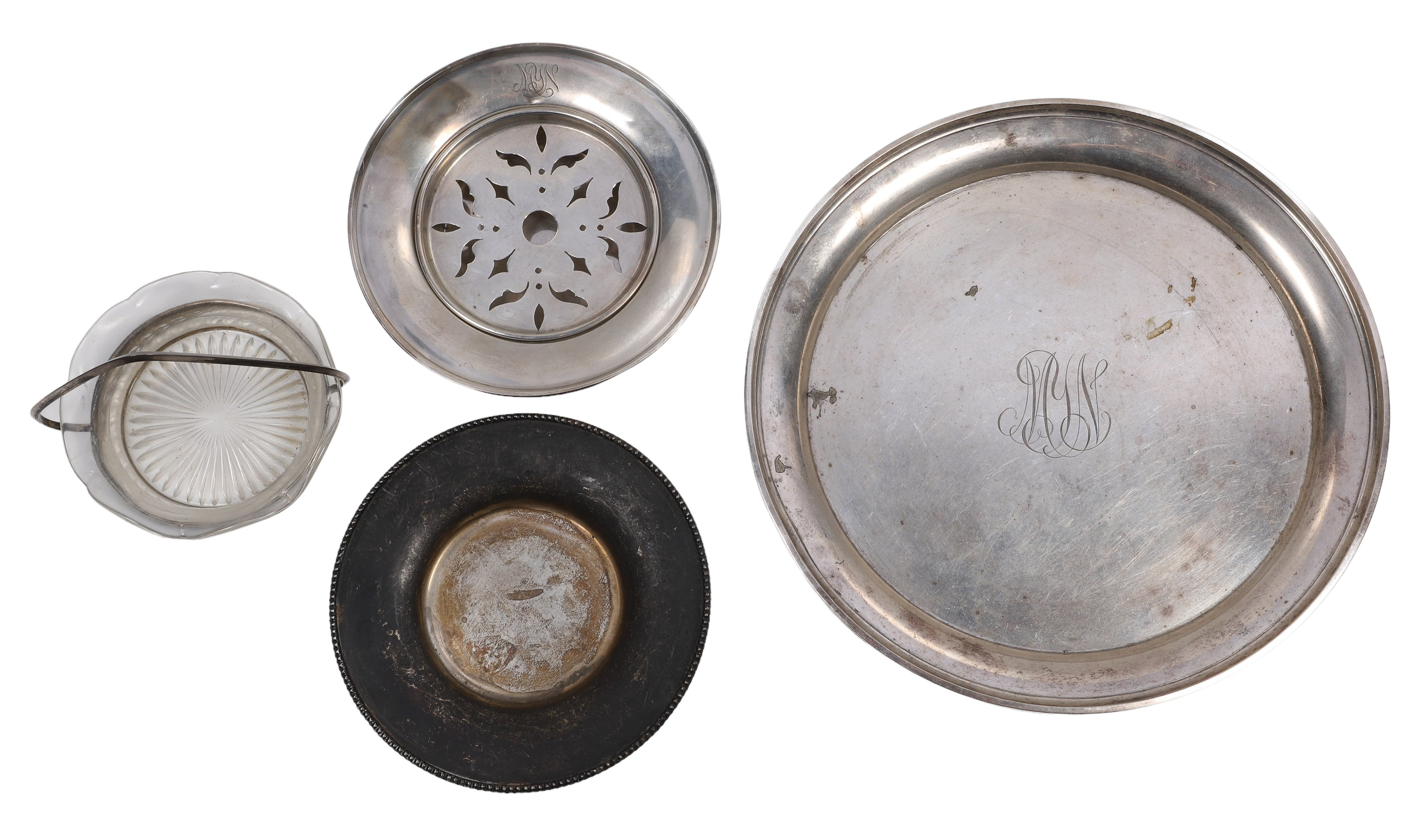 (4) Sterling dishes, underplate and