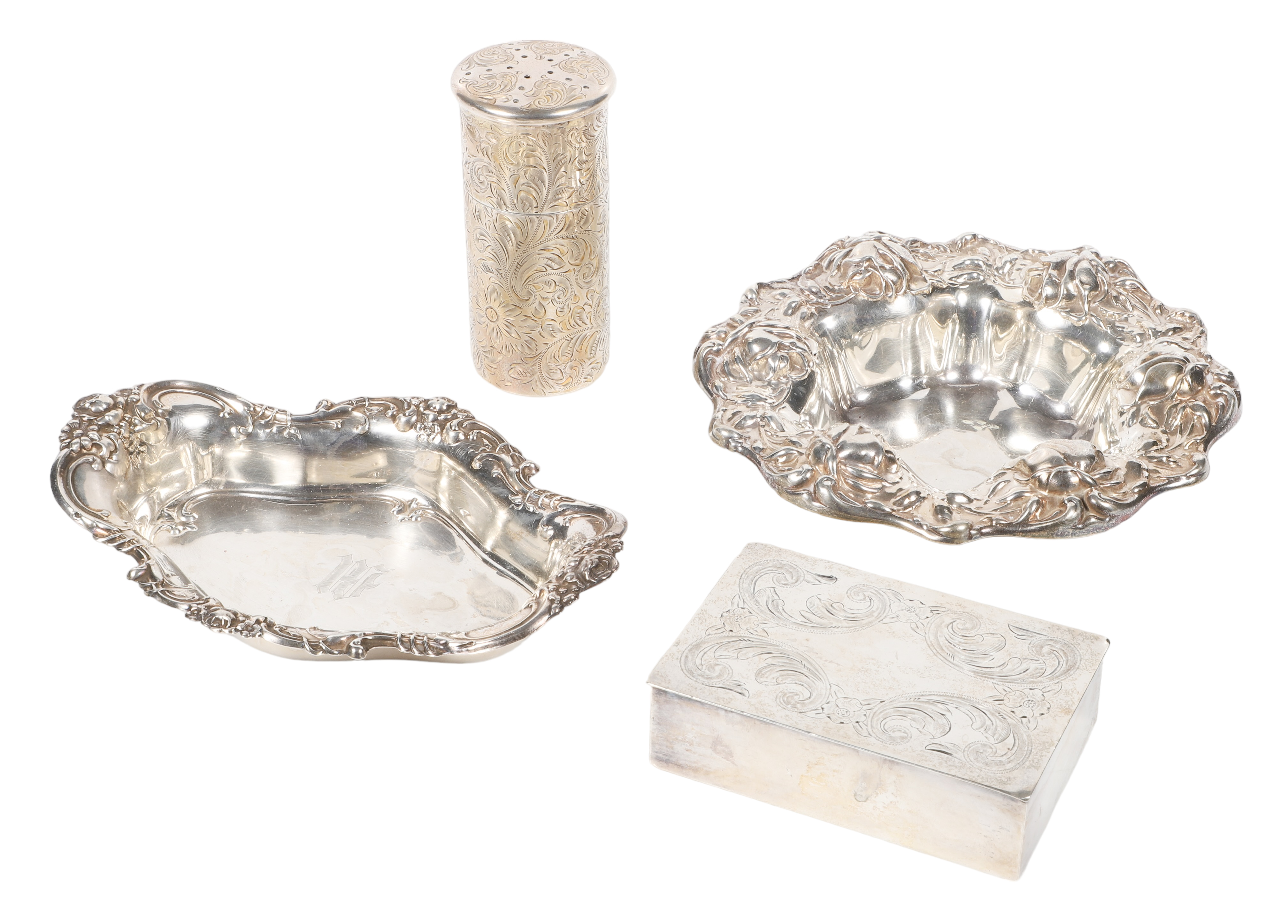 (4) Sterling dishes,box and