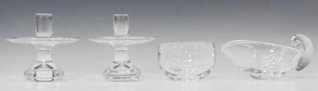 (4) STEUBEN GLASS SAUCE BOAT, BOWL,
