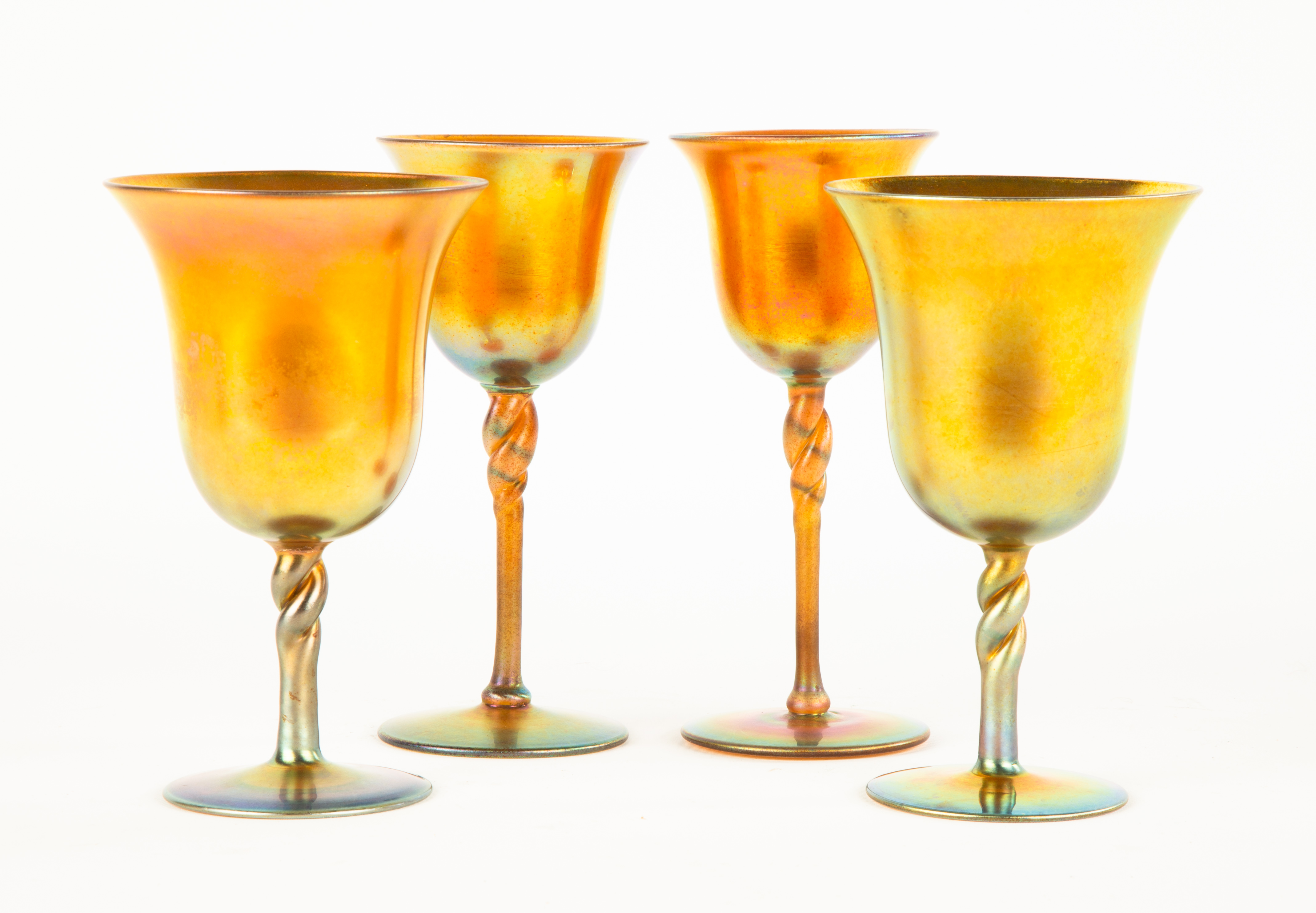 (4) STEUBEN GOLD AURENE GOBLETS