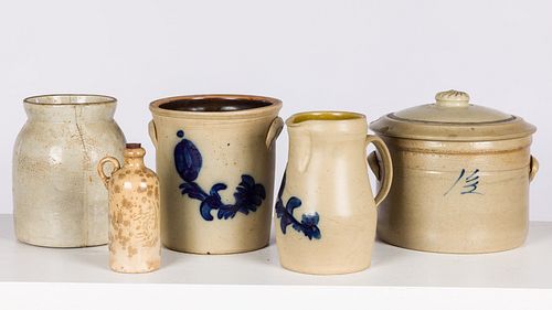 4 STONEWARE CROCKS AND A