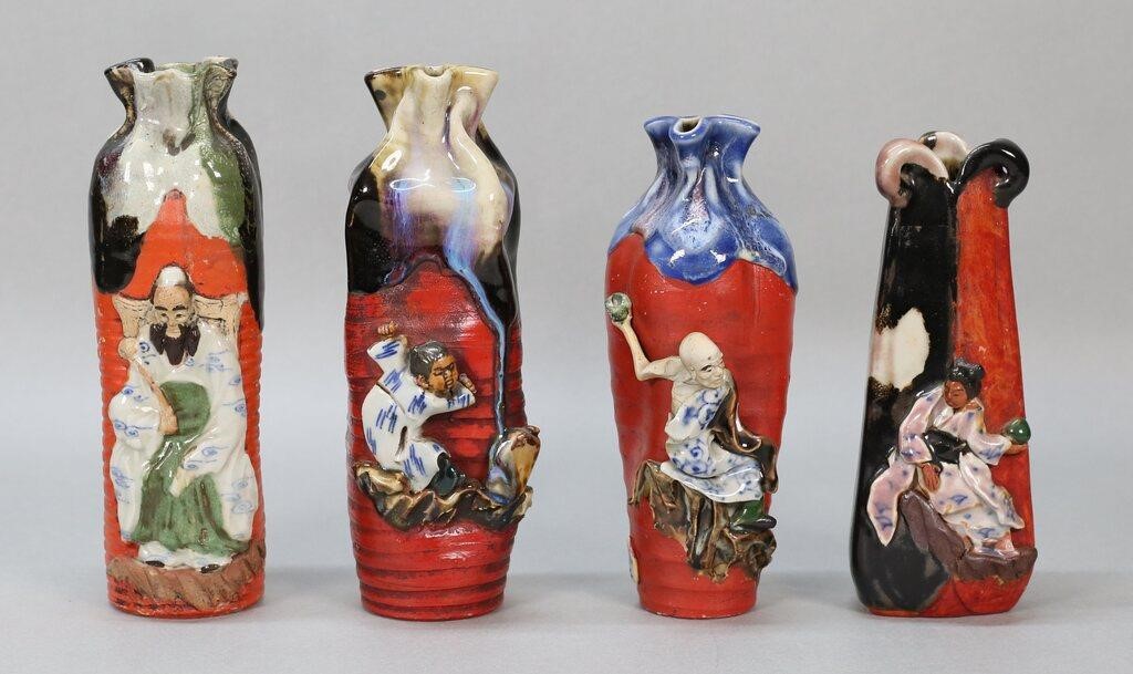 4 SUMIDA POTTERY VASES RYOSAI &
