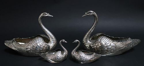 4 SWANS, CUT GLASS & STERLING