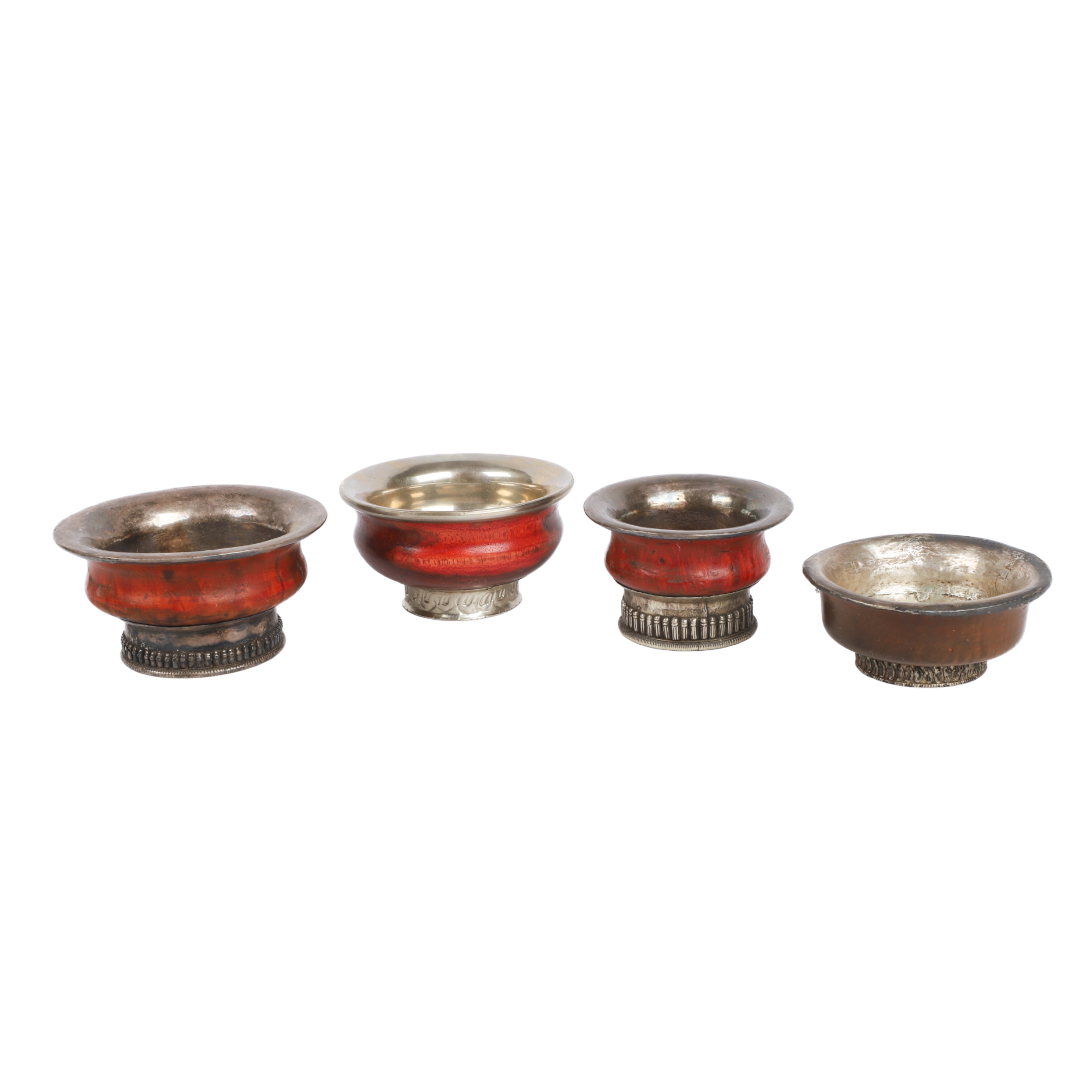 (4) Tibetan silver and burl wood