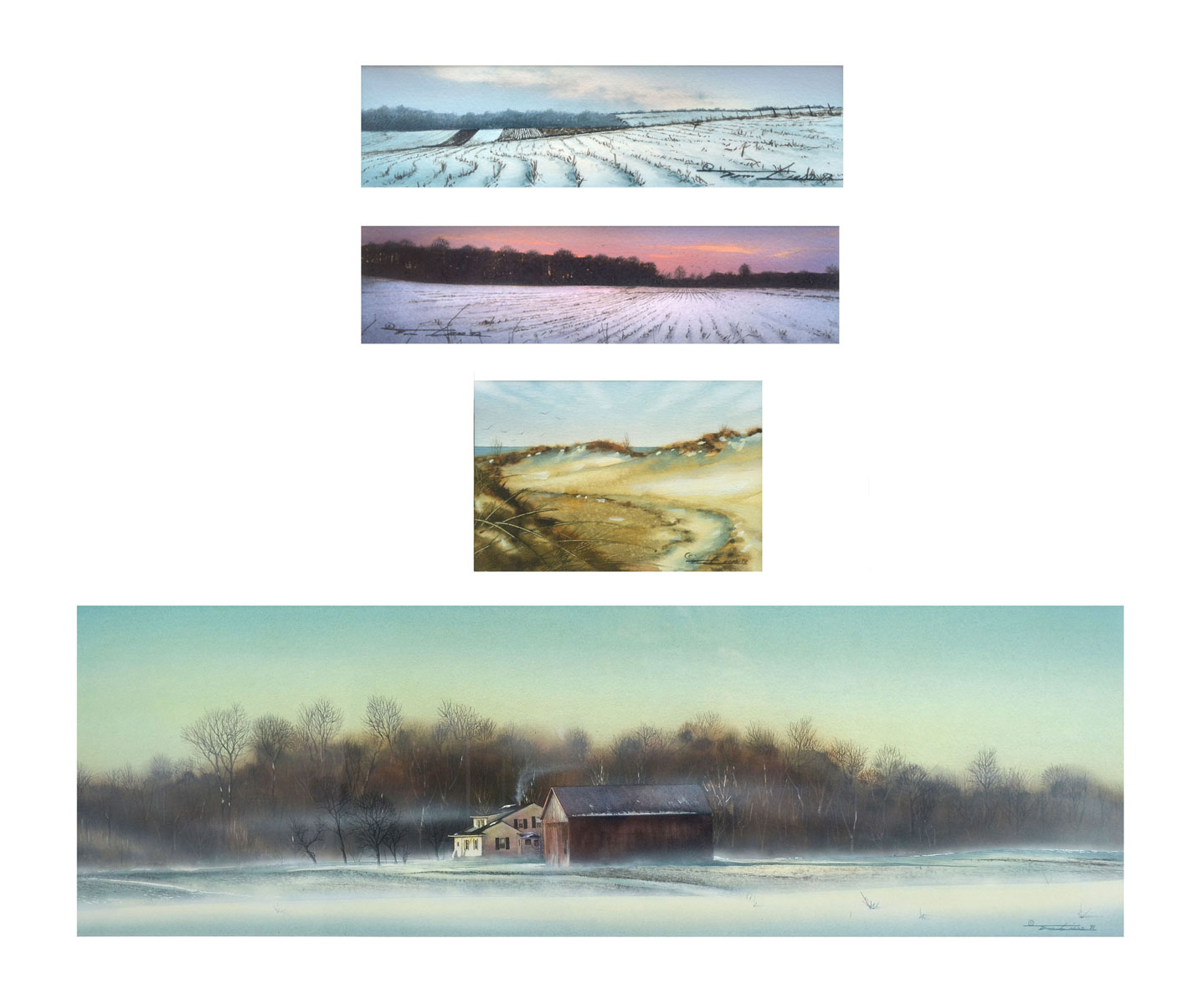 4 TIM LIESS WATERCOLOR PAINTINGS: