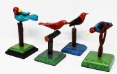4 TOM KING CARVED WOODEN BIRDS