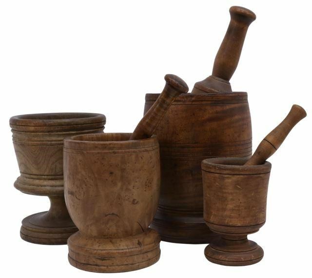 (4) TREENWARE TURNED WOOD MORTARS &
