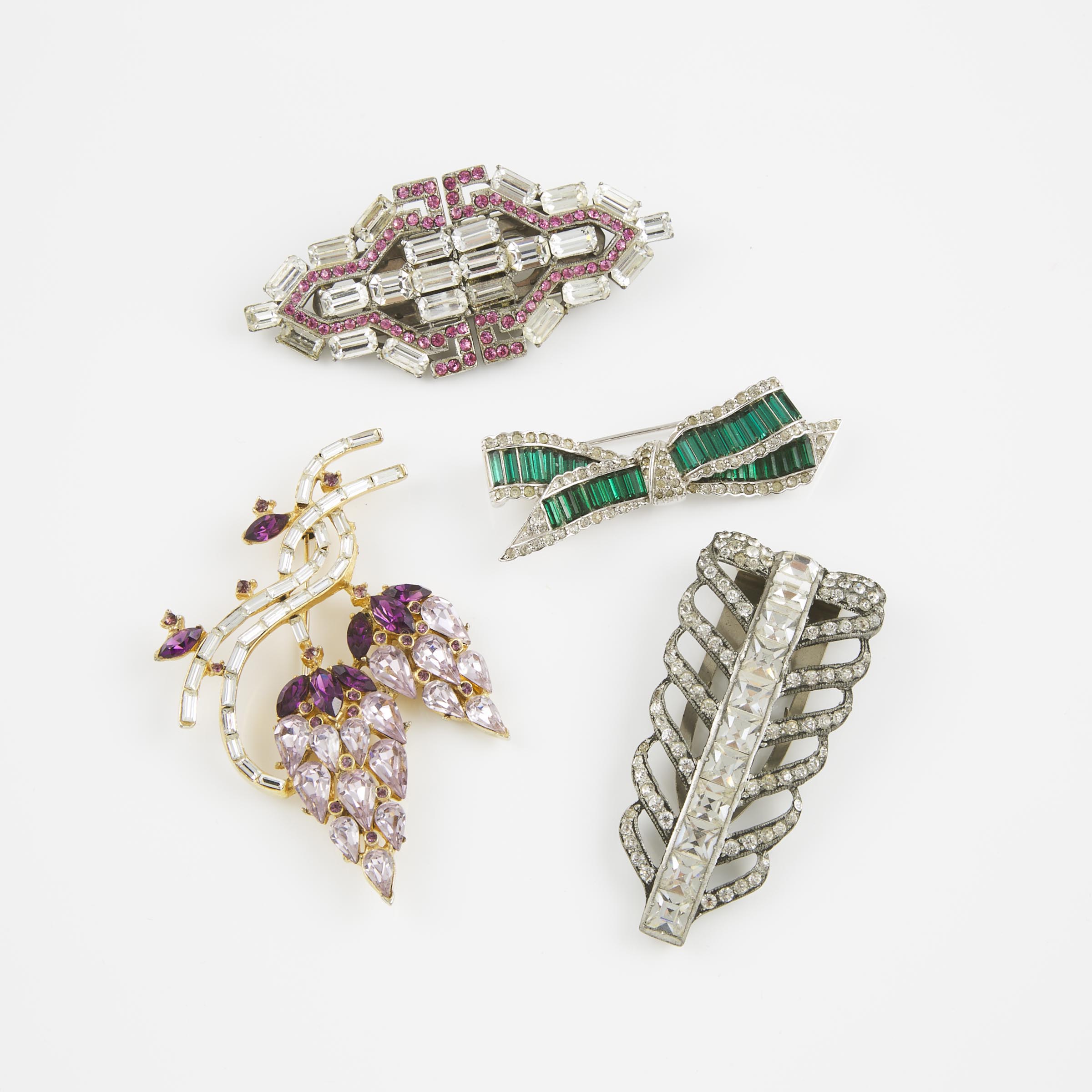 4 Unsigned Rhinestone Pins 