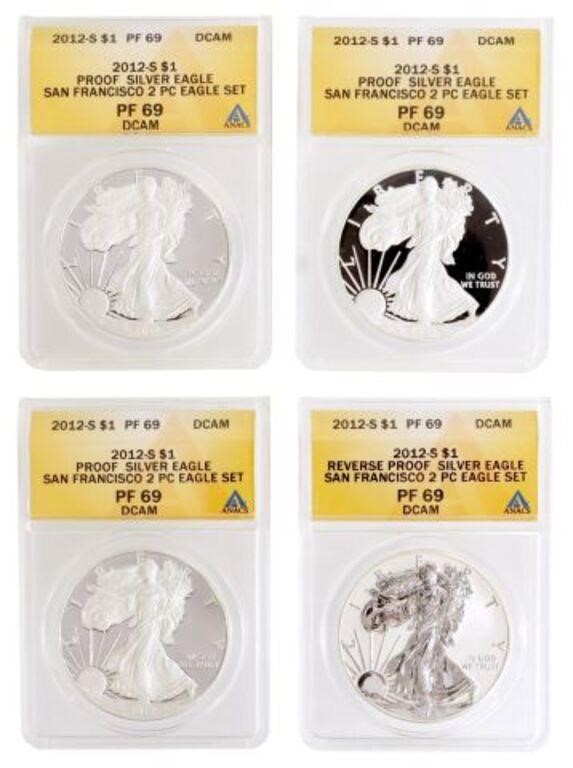 (4) US 2012S PROOF SILVER EAGLES,