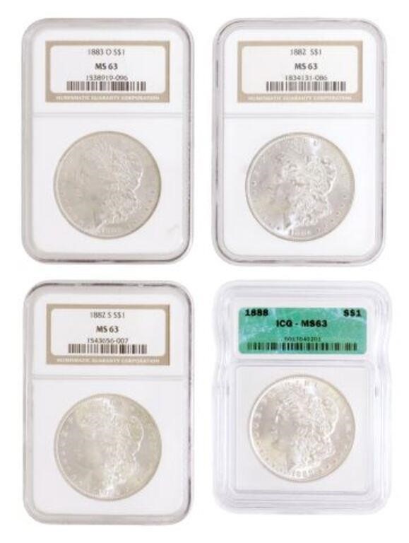 (4) US MORGAN SILVER DOLLARS, NGC &
