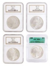 (4) US MORGAN SILVER DOLLARS,