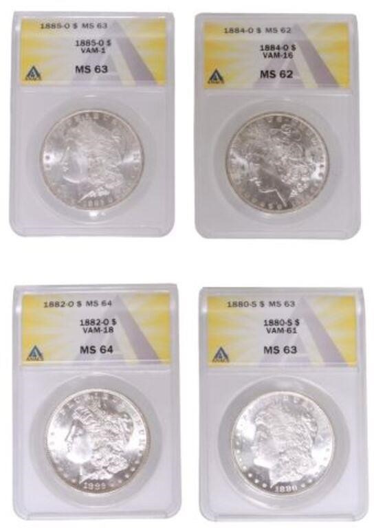 (4) US MORGAN SILVER DOLLARS, ANACS