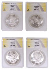 (4) US MORGAN SILVER DOLLARS,
