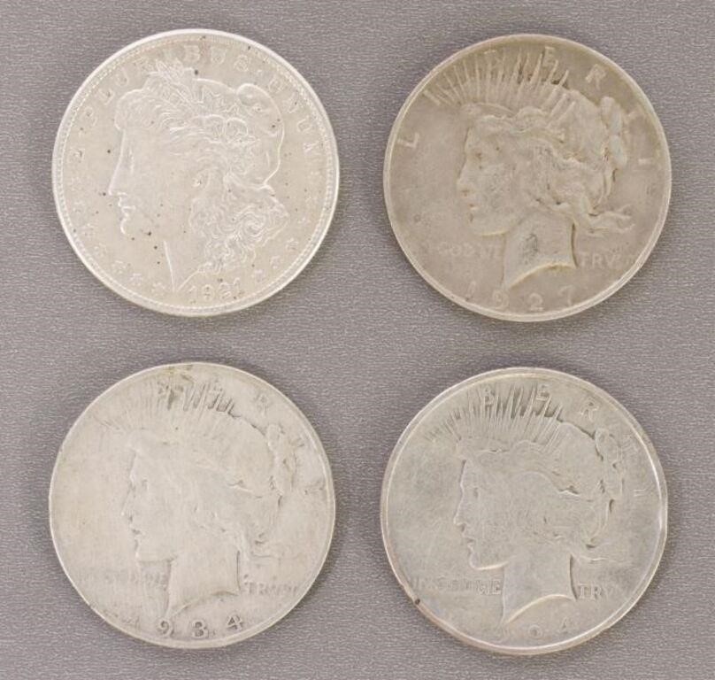 (4) U.S. SILVER DOLLARS, MORGAN &