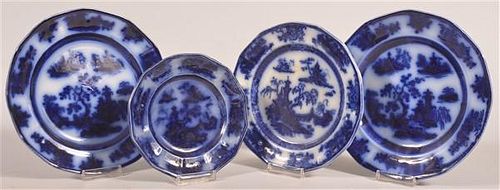 4 VARIOUS FLOW BLUE CHINA