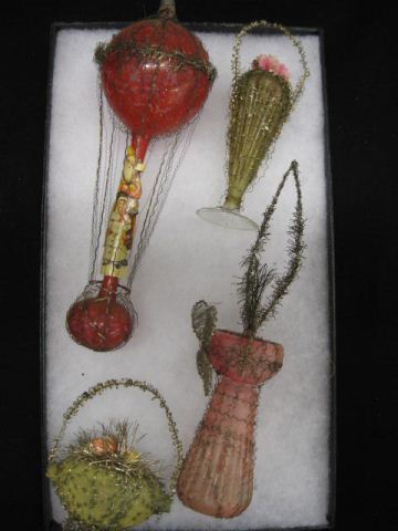 4 Victorian Blown Glass & Tinsel