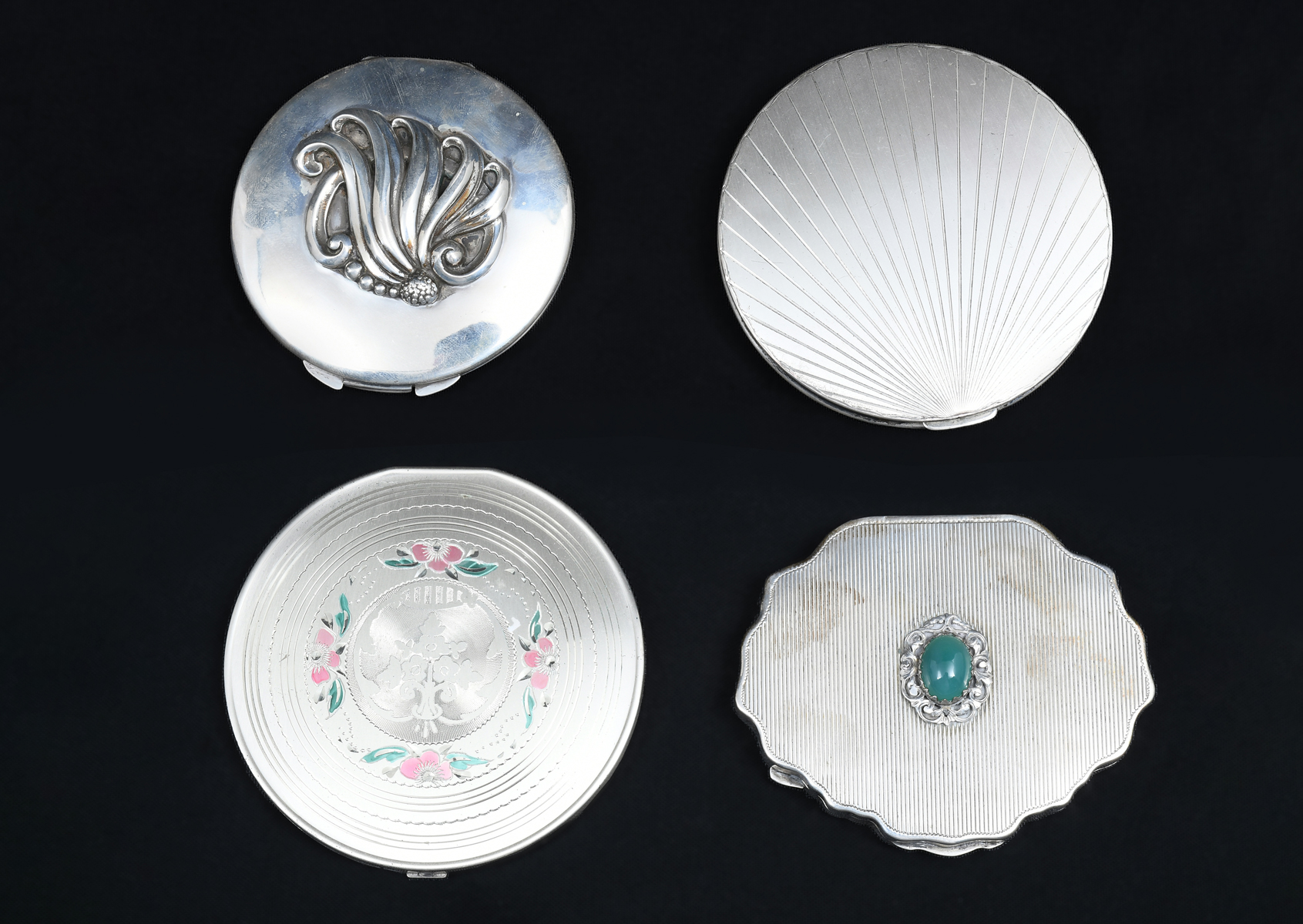 4 VINTAGE SILVER COMPACTS: