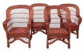 (4) VINTAGE WOVEN WICKER ARMCH